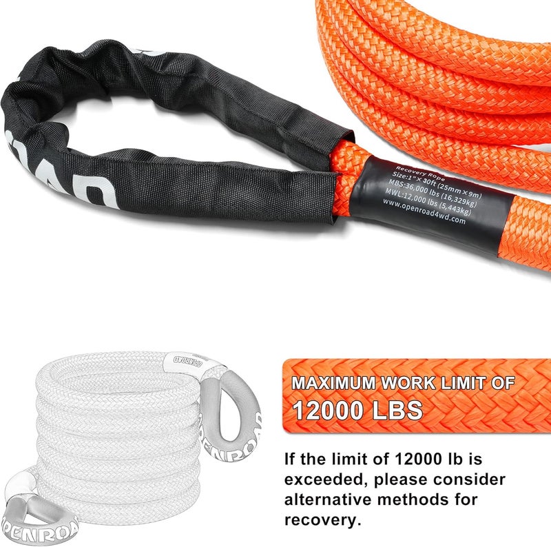 OPENROAD 1" x30ft Kinetic Recovery Rope Heavy Duty Offroad Tow Strap, 35% Elasticity Snatch Rope for Jeep, Truck, ATV, UTV - Orange (Includes Storage Bag) - Image 5